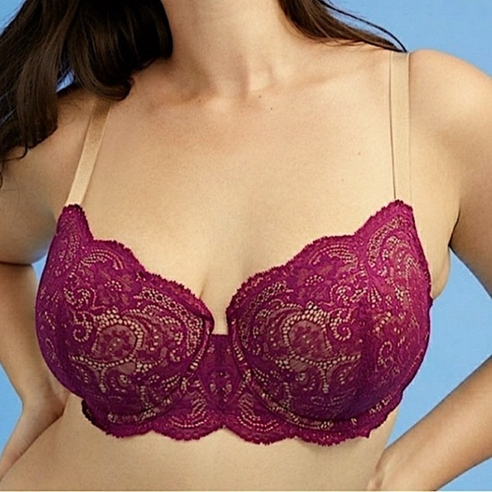 ThirdLove 24/7 Memory Foam Lace Balconette‎ Multiway Adjustable Bra Burgundy 34F